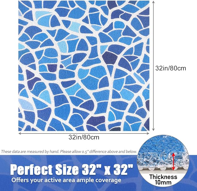 Shower Mat Bathtub Mat Non-Slip: 32x32 Inch, Soft Comfort Bath Mat with Drainage Holes, PVC Loofah Massage Bathmat for Shower, Tub, Bathroom, Wet Areas, Quick Drying
