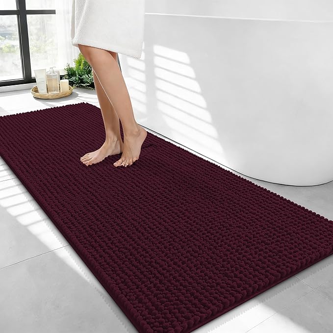 OLANLY Thick Bathroom Runner Rugs 44x24, Extra Soft Absorbent Chenille Bath Rugs, Rubber Backing, Machine Wash Dry, Long Bath Mats for Bathroom, Tub and Shower, Home Decor Accessories, Black Cherry