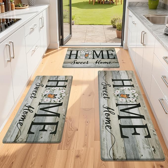 Yamaziot Anti Fatigue Kitchen Rug Set of 3, Non-Slip Waterproof Farmhouse Cushioned Comfort Standing Floor Mat for Kitchen, Office, Sink, Laundry