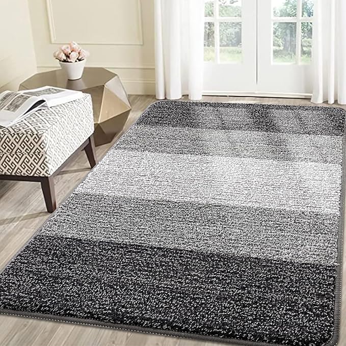 Smiry Dog Door Mat for Muddy Paws, Absorbs Moisture and Dirt, Low-Profile Entryway Mat with Non-Slip Backing, Entry Indoor Outdoor Doormat for Inside Floor (71x47 Inches, Grey, Striped)