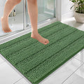 OLANLY Thick Bathroom Rugs 36x24, Extra Soft Absorbent Chenille Striped Bath Rugs, Rubber Backing, Machine Wash Dry, Bath Mats for Bathroom Floor, Tub and Shower, Home Decor Accessories, Olive Green