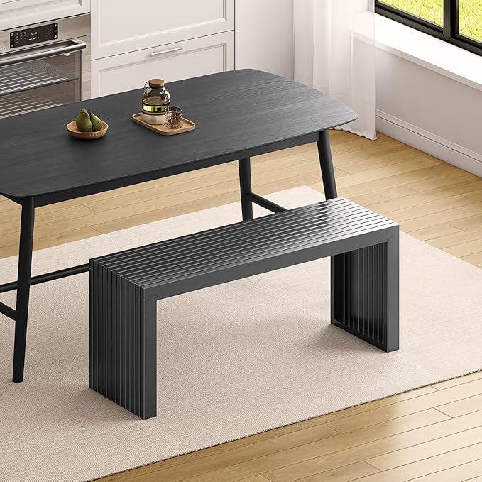 Bamboo Dining Bench, 35-inch Sleek Design Entryway Shoe Rack Bench, Indoor Kitchen Table Bench, Waterproof Outdoor Bench, Black