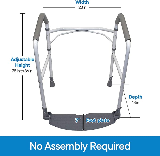 RMS Toilet Safety Frame & Rail - Folding & Portable Bathroom Toilet Safety Rails - Handrail Toilet Bars with Adjustable Height (White)