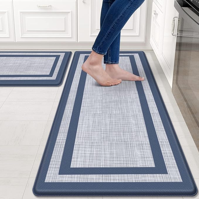 Mattitude Kitchen Mats Set of 2,Cushioned Anti-Fatigue Non-Skid Rug Sets Ergonomic Comfort Standing Mat for Kitchen, Floor, Office, Sink, Laundry, Blue and Gray