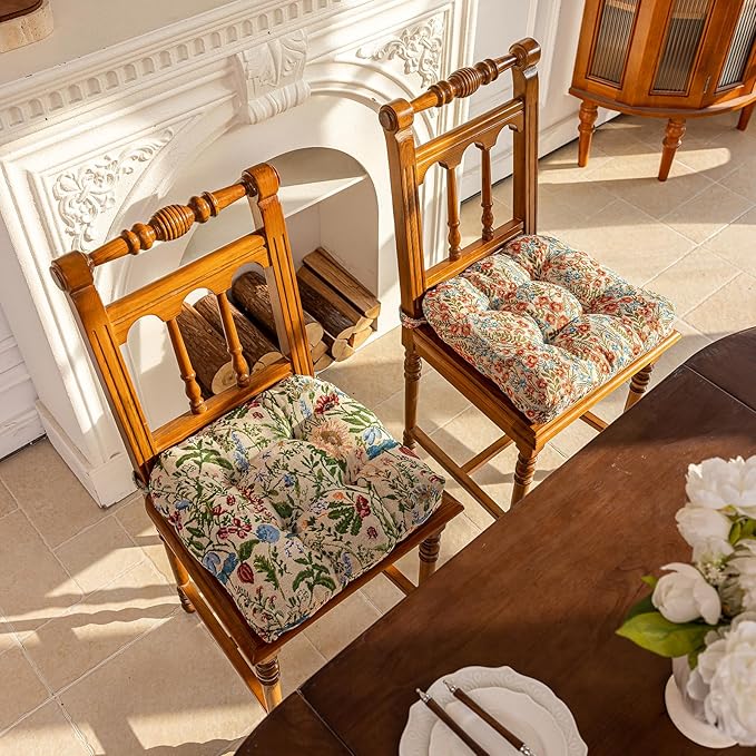 vctops Farmhouse Floral Print Chair Cushions with Ties U-Shaped Soft Comfortable Chair Pads Non Slip Seat Cushions for Indoor Dining Room and Kitchen Chairs (Flower G,18"x18")