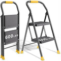 Foldable 2 Step Step Ladder with Handrails for Home Adults, Heavy Duty 600Lbs Extension Tall Stool for Indoor Kitchen Closet
