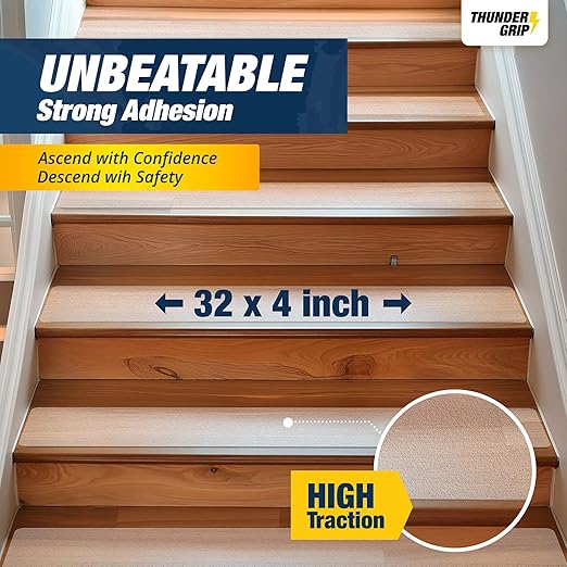 Clear Stair Treads Non-Slip 32"x4" - 18-Pack Indoor Stair Grips Non Slip for Wooden Steps - Anti Slip Adhesive Strips for Dogs & Elderly - Staircase Step Treads - Transparent Treads for Wood Stairs