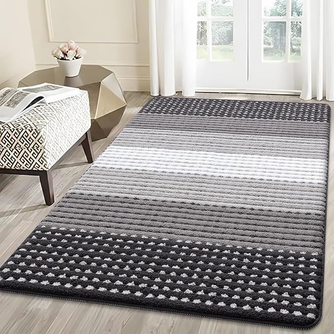 Kitinjoy Indoor Outdoor Door Mat, 59x36 Non-Slip Absorbent Dirt Trapper, Low-Profile Washable Inside Entrance Front Floor Mat, Sturdy Soft Entry Dotted Ombre Doormats for Entryway, Grey