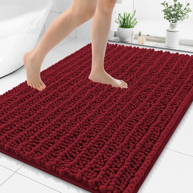 Smiry Bathroom Rugs Mat 48x32, Extra Soft Absorbent Chenille Bath Rugs, Non Slip Rubber Backing Machine Washable Quick Dry Bath Mats for Bathroom Floor, Tub, Shower, Home Decor Accessories, Red