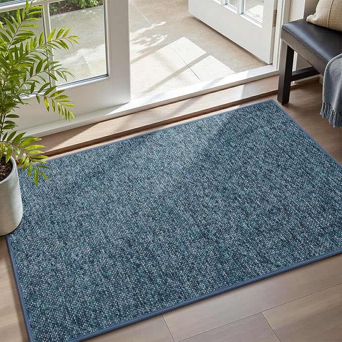 MontVoo Door Mat Indoor Entrance Doormat, Absorbent Durable Rubber Non Slip Front Door Mat for Inside Entry Entryway Dirt Trapper Welcome Mat, Navy Blue 17''x30''