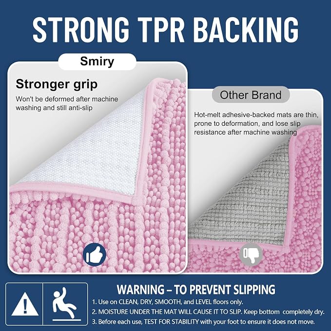 Smiry Bathroom Rugs Mat 30x20, Extra Soft Absorbent Chenille Bath Rugs, Non Slip Rubber Backing Machine Washable Quick Dry Bath Mats for Bathroom Floor, Tub, Shower, Home Decor Accessories, Pink
