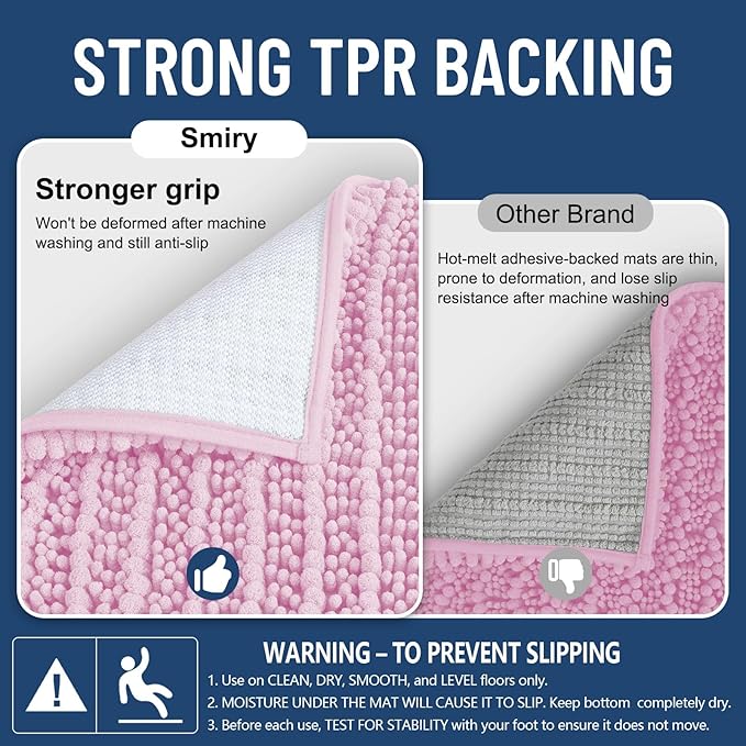 Smiry Bathroom Rugs Mat 36x24, Extra Soft Absorbent Chenille Bath Rugs, Non Slip Rubber Backing Machine Washable Quick Dry Bath Mats for Bathroom Floor, Tub, Shower, Home Decor Accessories, Pink