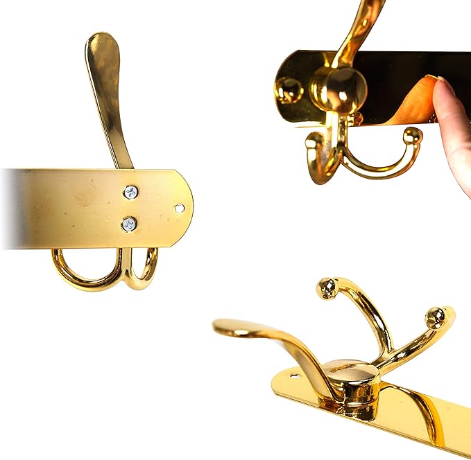 Dseap Coat Rack Wall Mounted - 5 Tri Hooks, Heavy Duty, Stainless Steel, Metal Coat Hook Rail for Coat Hat Towel Purse Robes Mudroom Bathroom Entryway,Gold