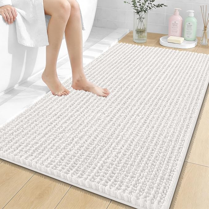 OLANLY Bathroom Rug Mat 44x32, Thick Soft and Absorbent Chenille Bath Mat, Non-Slip Rubber Backing, Machine Washable Quick Dry Bath Rugs for Tub Shower Floor, Home Decor Accessories, Ivory