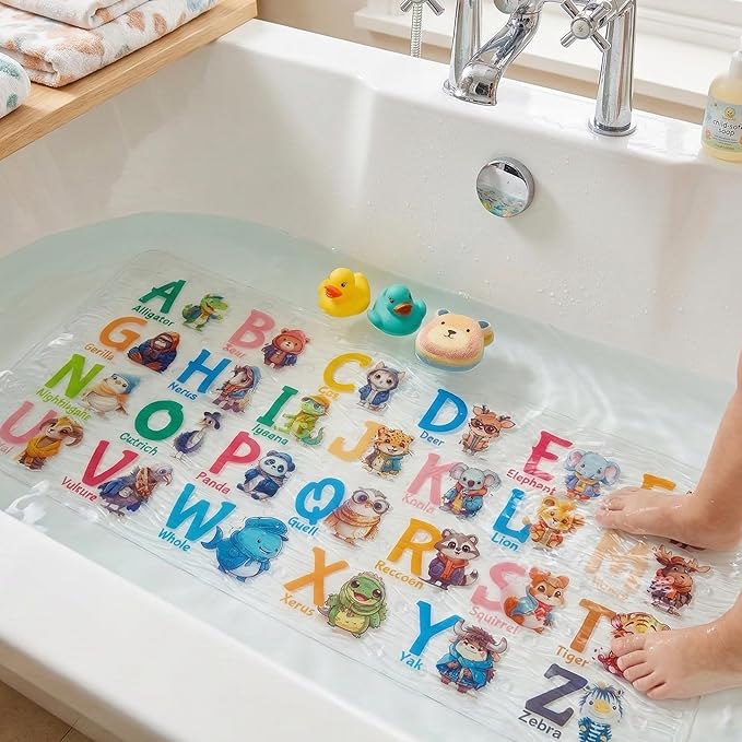 BEEHOMEE Bath Mats for Tub Kids,Baby Toddler - Large Cartoon Non-Slip Bathroom Bathtub Anti-Slip Shower Mats for Floor 35x15,Machine Washable XL Size Bathroom Mats (Cute Animals)