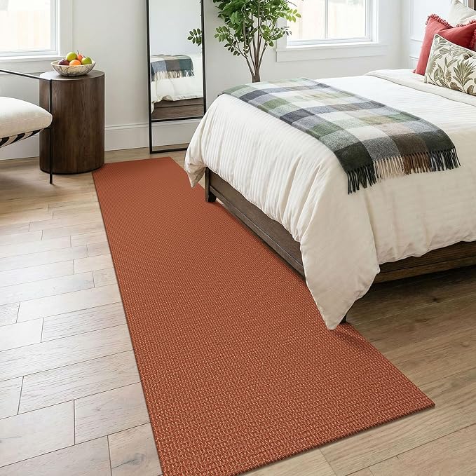KOZYFLY Orange Runners for Hallway 2.5'x8', Washable Runner Rug, Woven Non Slip Kitchen Runner, Braided Entryway Rug, Floor Carpet for Foyer, Bedroom, Hall, Burnt Orange/Tan