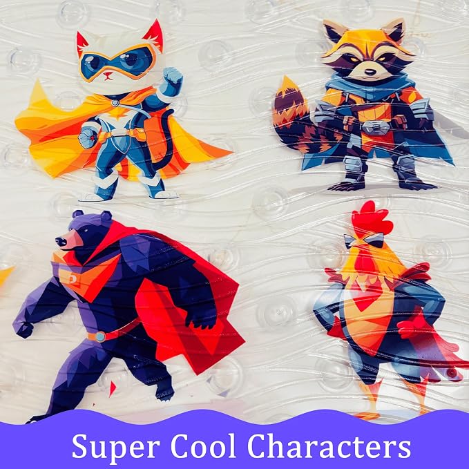 BEEHOMEE Bath Mats for Tub Kids,Baby Toddler - Large Cartoon Non-Slip Bathroom Bathtub Anti-Slip Shower Mats for Floor 35x15,Machine Washable XL Size Bathroom Mats (Super Heroes)
