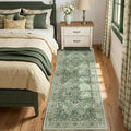RELEANY Area Rugs Runner 3'x6' Washable Non-Slip, Floral Vintage Distress Medallion Carpet for Kitchen Hallway Bedroom Beside Laundry Room Bathroom, Dark Green Gray