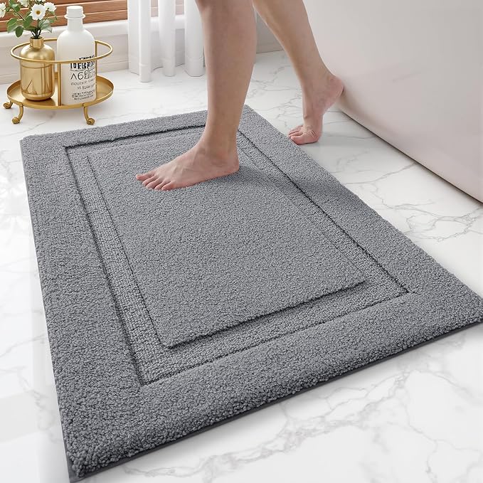 LUMI Ultra Soft Bathroom Rugs Non Slip with Rubber Backing, Absorbent Washable Bath Mat Quick Dry, Upgraded Premium Microfiber Plush Carpet for Bathtub and Shower Floor, Dark Grey, 16x24