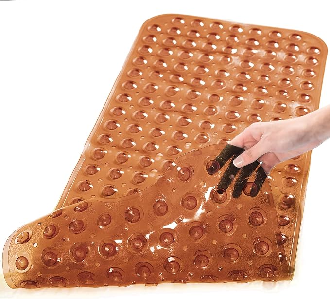 Tree Bud Bathtub Mats for Shower Tub Non-Slip Bath Mat 39 x 16 Inch Extra Long Shower Mat, Bath Tub Mat for Bathroom with Machine Washable, BPA Free for Kids (Clear Brown)