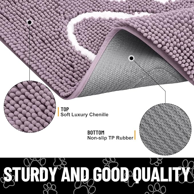 Smiry Dog Door Mat for Muddy Paws, Absorbent Dirt Trapper Non Slip Quick Dry Washable Chenille Mat for Mud Dogs, Entry Rug for Indoor and Outdoor (36x24 Inches, Deep Plum and White)