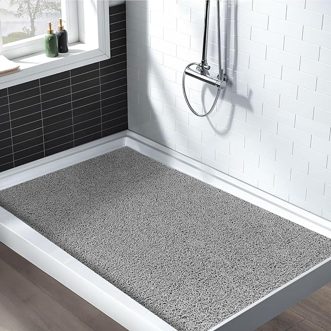 Shower Mat Non Slip: 59 x 35.4 Inch Extra Large Shower Mats for Inside Shower with Drain Hole - Soft PVC Loofah Anti Slip Shower Stall Mat for Walk-in Shower and Bathroom, Quick Drying