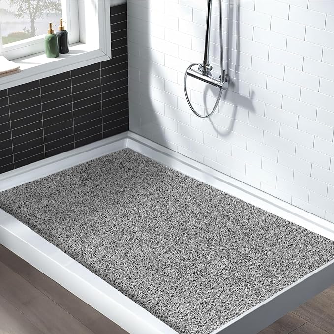 Shower Mat Non Slip: 35.4 x 23.6 Inch Extra Large Shower Mats for Inside Shower with Drain Hole - Soft PVC Loofah Anti Slip Shower Stall Mat for Walk-in Shower and Bathroom, Quick Drying