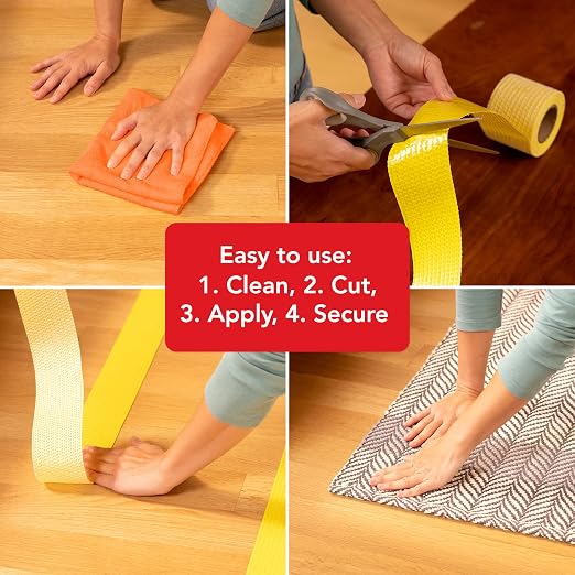 Rug Grip Rug Gripper Double Sided Non-Slip Residue Free Carpet Tape for Area Rugs and Runners - Works on All Floor Types Including Hardwood, Tile, Carpet and Vinyl (2.5in x 60ft)