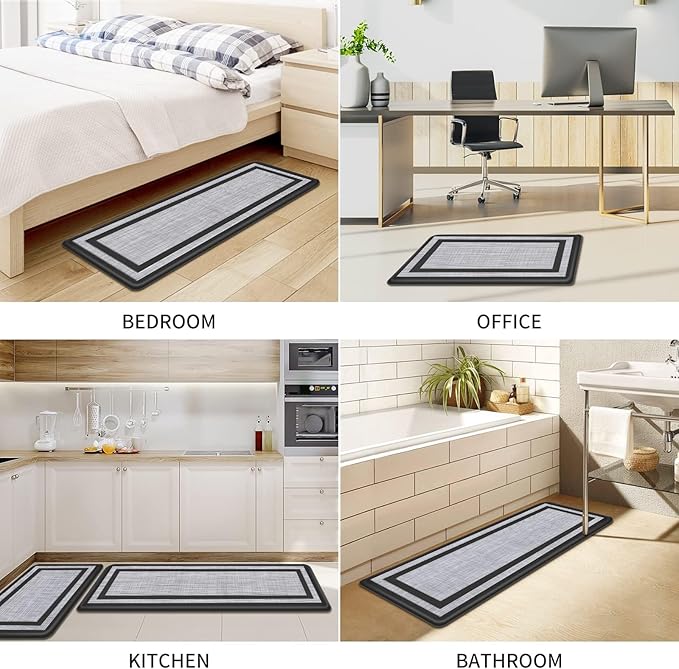 Mattitude Kitchen Mats Set of 2,Cushioned Anti-Fatigue Non-Skid Rug Sets Ergonomic Comfort Standing Mat for Kitchen, Floor, Office, Sink, Laundry, Black and Gray
