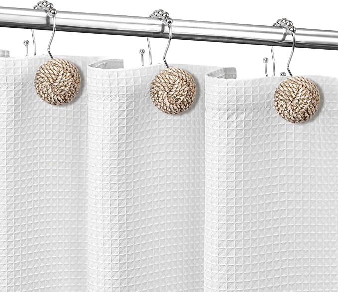 Sunlit Boho Knots Double Shower Curtain Hooks, Home Decorative Shower Curtain Rings for Bathroom, Seaside Nautical Shower Curtain Hangers Bathroom Accessories, Set of 12