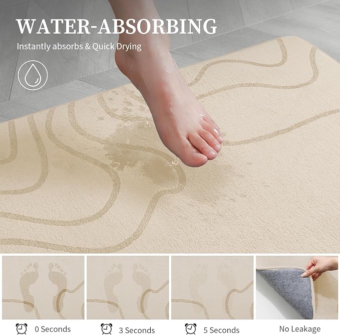 YIHOUSE Memory Foam Bathroom Rugs Sets 3 Piece - Extra Thick Ultra Soft Absorbent Bath Mat Set, Non-Slip Machine Washable Bath Rugs for Bathroom, Tub & Shower, Home Decor Accessories, Beige