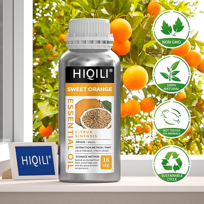 HIQILI 16 Fl Oz Orange Essential Oil, Large Capacity, 100% Pure - 500ml | Air Freshening & Space Cleaning, DIY Raw Material, Skin Care, for Public Toilet, Mall, Hotel, DIY Studio, Beauty Salon