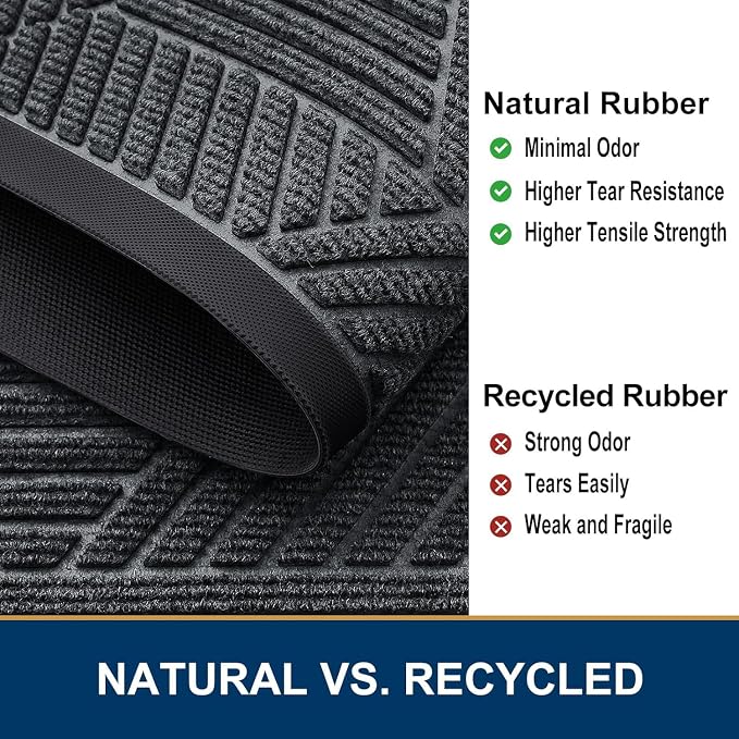 Smiry Front Door Mat Outside Entrance, Heavy Duty Sturdy Natural Rubber Doormat, Trap Dirt and Moisture, Easy Clean Low Profile Mats for Indoor Outdoor Entry, Irregular Triangle (71x47, Grey)