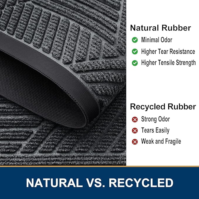 Smiry Front Door Mat Outside Entrance, Heavy Duty Sturdy Natural Rubber Doormat, Trap Dirt and Moisture, Easy Clean Low Profile Welcome Floor Mats for Indoor Outdoor Entry, 47x17 Inch, Grey