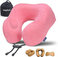 napfun Neck Pillow for Traveling, Upgraded Travel Neck Pillow for Airplane 100% Pure Memory Foam Travel Pillow for Flight Headrest Sleep, Portable Plane Accessories, Rose