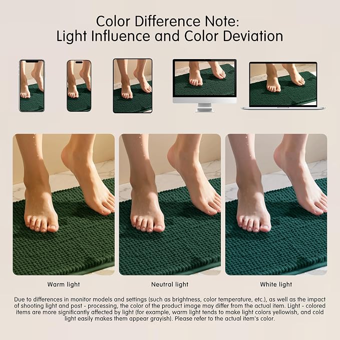 SUBRTEX Bathroom Rugs, 24" x 60" Chenille Bath Rug Soft Short Plush Bath Mat Soft Shower Mat Water Absorbent Shower Mat Quick Dry Machine Washable, Celadon