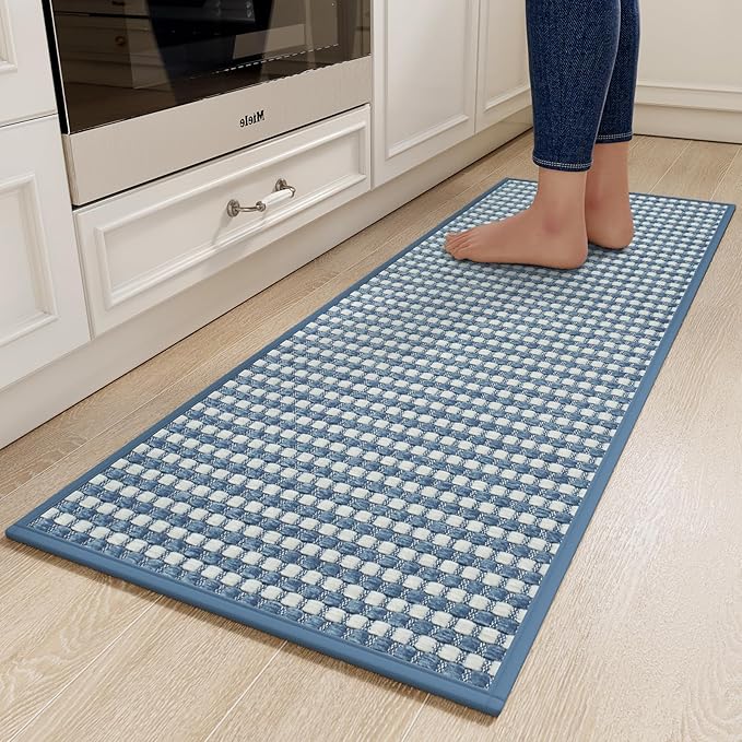 YDKGL Kitchen Runner Rugs Non Slip Washable, Super Absorbent Soft Chenille Braided Kitchen Mats for Floor Rubber Backing Sink Mat Standing Hallway Floor Mat, Easy Clean, Blue 17"x59"