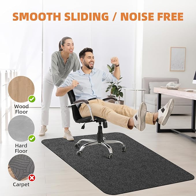 Office Chair Mat for Hardwood and Tile Floor, 48" x 36" Computer Desk Chair Mat, Anti-Slip Mat for Rolling Chair, Large Floor Protector for Home Office, Dark Gray