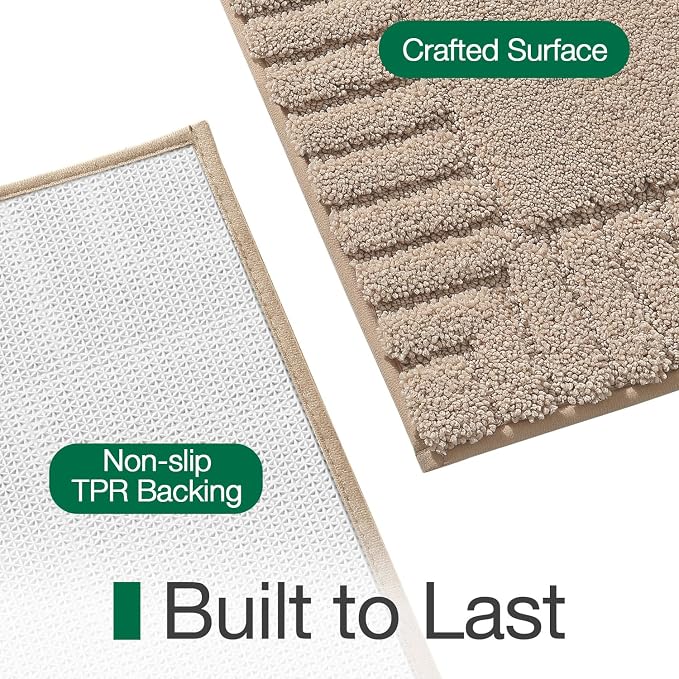 LUMI Bathroom Rugs Non Slip with Rubber Backing, Extra Soft Plush Microfiber Bath Rug Absorbent, Machine Washable Bath Mat Quick Dry for Tub, Shower, Hotel, Beige, 24"x36"