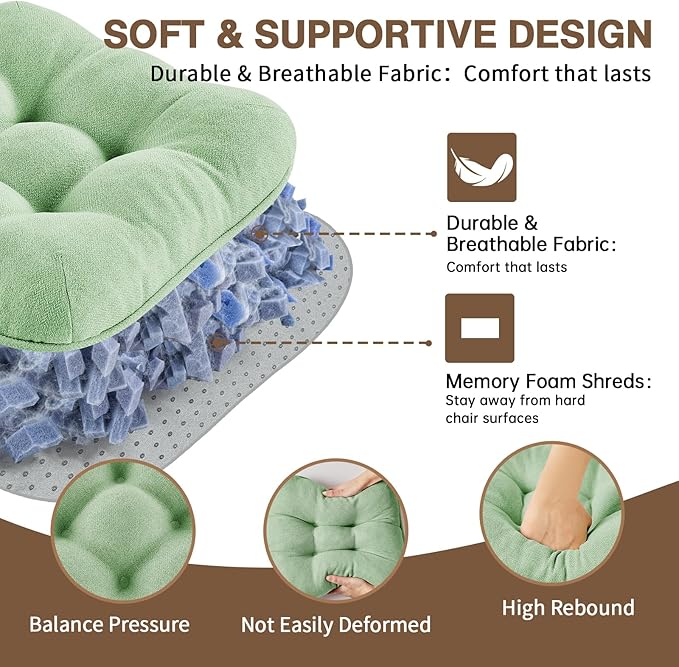 BETU Chair Cushions for Dining Chairs Set of 6,3.5" Thick Kitchen Table Chair Pads with Ties,Non Slip Backing and Covers, Home Decor Seat Cushion for Dining Room,Bar,Patio Chairs15.5"X15.5"X3.5"Green