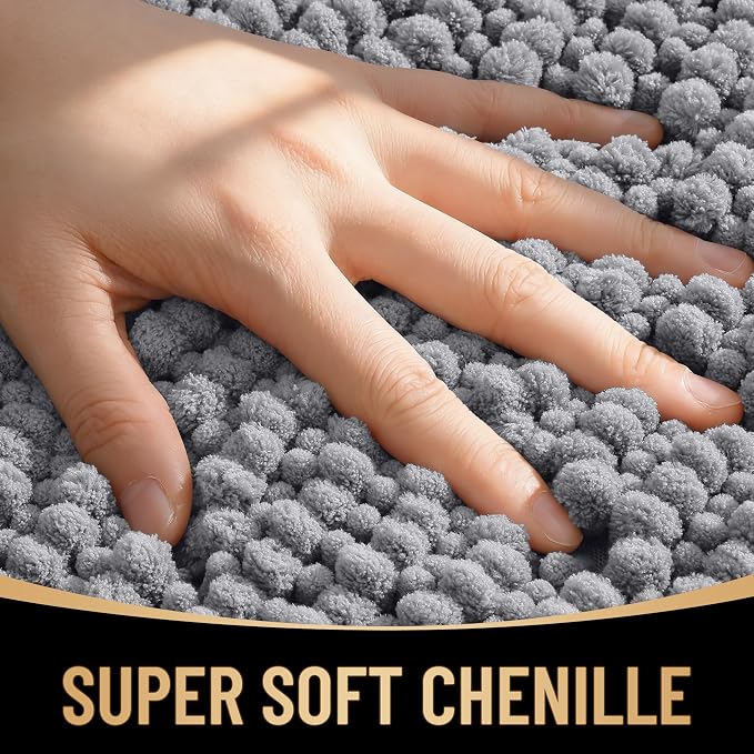 OLANLY Thick Bathroom Rugs 34x21, Extra Soft Absorbent Chenille Bath Rugs, Rubber Backing, Machine Wash Dry, Bath Mats for Bathroom Floor, Tub and Shower, Home Decor Accessories, Grey