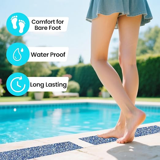 LifeGrip Outdoor Anti Slip Stair Treads 5-Pack, 8" X 32" Waterproof Rubber Grip Tape for Outdoor Stairs, Pool, Garden and Deck, Barefoot-Friendly Non Slip Step Strips, Blue