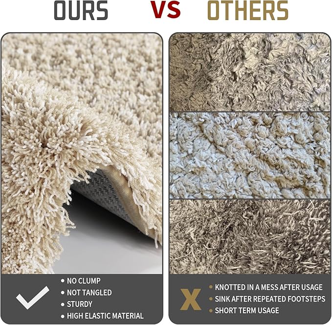 Yimobra Toilet Rugs U Shaped 24X20, Ultra Soft and Water Absorbent Bath Mats, Non Slip Fluffy Luxury Microfiber Contour Bath Rugs for Toilet, Dry Quick, Machine Washable, Light Beige and White