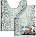Hearth & Harbor Bathroom Rugs, Chenille Bath Mat - Machine Washable Bath Mats for Bathroom Non-Slip Backing Rubber, Quick Dry Bathroom Mat, 17 x 24 + 20 x 24 - Ombre Green
