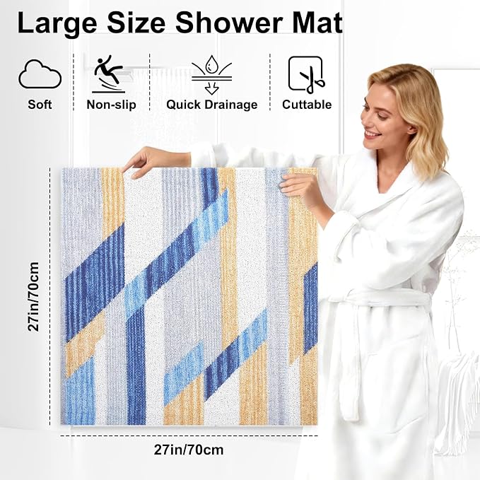 Square Shower Mat: 27x27 Inch Extra Large Non Slip Shower Mats for Inside Shower, Soft PVC Loofah Shower Mat for Elderly Kids, Anti Slip Shower Stall Mats for Home, Holtel, Bathroom