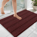 OLANLY Thick Bathroom Rugs 36x24, Extra Absorbent Chenille Striped Bath Rugs, Rubber Backing, Machine Wash Dry, Bath Mats for Bathroom Floor, Tub and Shower, Home Decor Accessories, Andorra Red-Brown