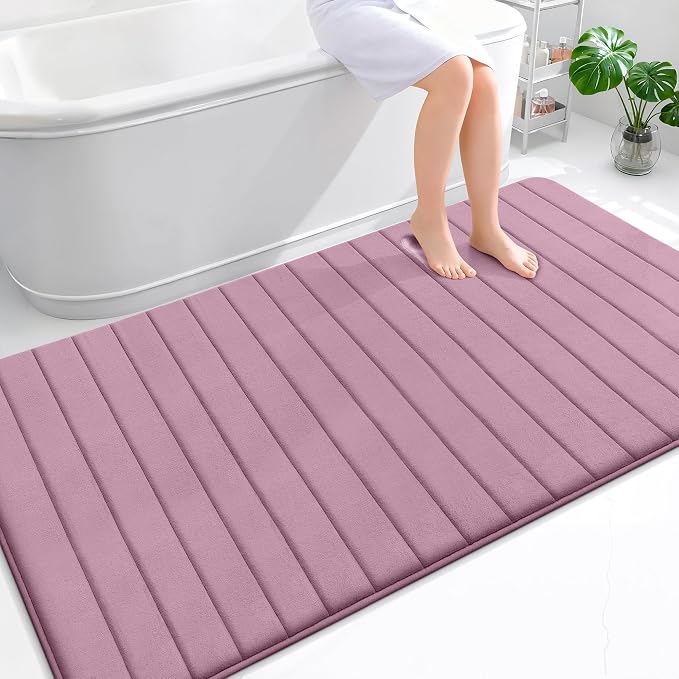 OLANLY Memory Foam Bath Mat 70x46, Super Soft Absorbent Bathroom Rugs, Quick Dry, Machine Washable Shower Floor Rugs, Bathmat Carpet, Bathroom Home Decor Accessories, Deep Plum
