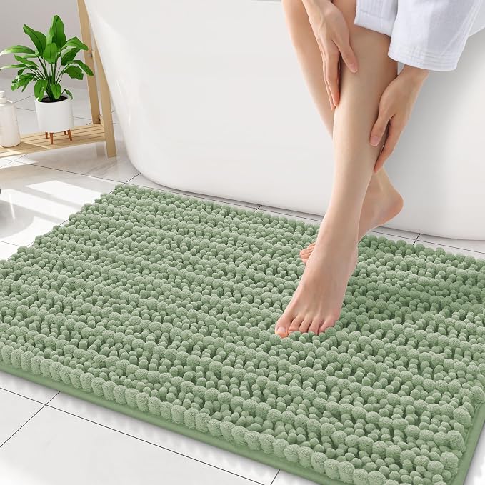 Smiry Bathroom Rugs Mat 34x21, Extra Soft Absorbent Chenille Bath Rugs, Non Slip Rubber Backing Machine Washable Quick Dry Bath Mats for Bathroom Floor, Tub, Shower, Home Decor Accessories, Sage Green