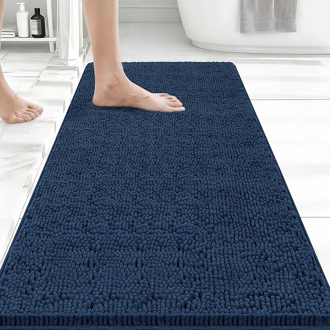 Bcoimo 44x24 Chenille Bath Mat – Non-Slip with Backing Bath Rug Ultra-Absorbent and Machine Washable Bathroom Mat Quick-Dry Design. Ideal for Bathroom Shower and Tub Areas