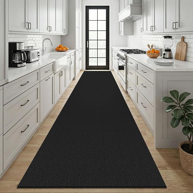 KOZYFLY Black 3x12 Runners Rugs for Hallway, Long Washable Runner Rug, Woven Non Slip Kitchen Runner, Braided Entryway Rug, Floor Carpet for Entry, Aisle, Hall, Black/Dark Grey